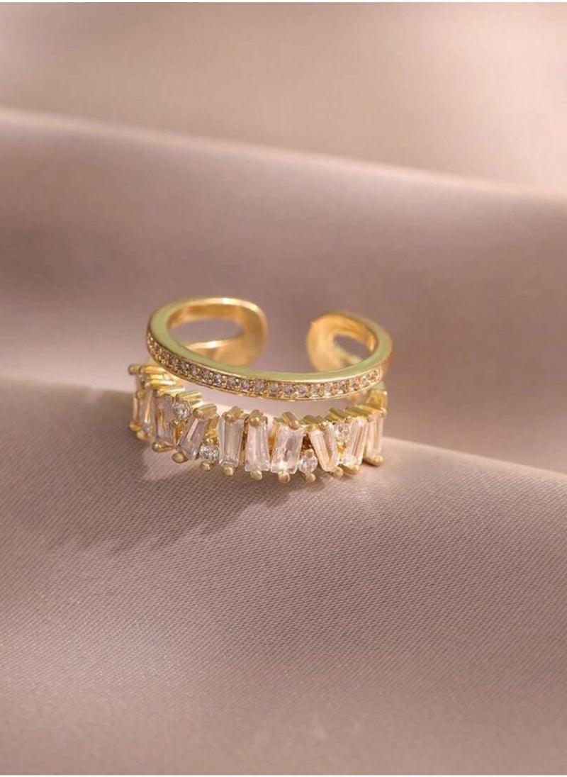 sixtyfour Elegant Gold Plated Cubic Zirconia Ring For Women One Size  - Image 3