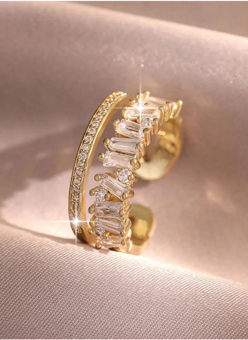 sixtyfour Elegant Gold Plated Cubic Zirconia Ring For Women One Size  - Image 2