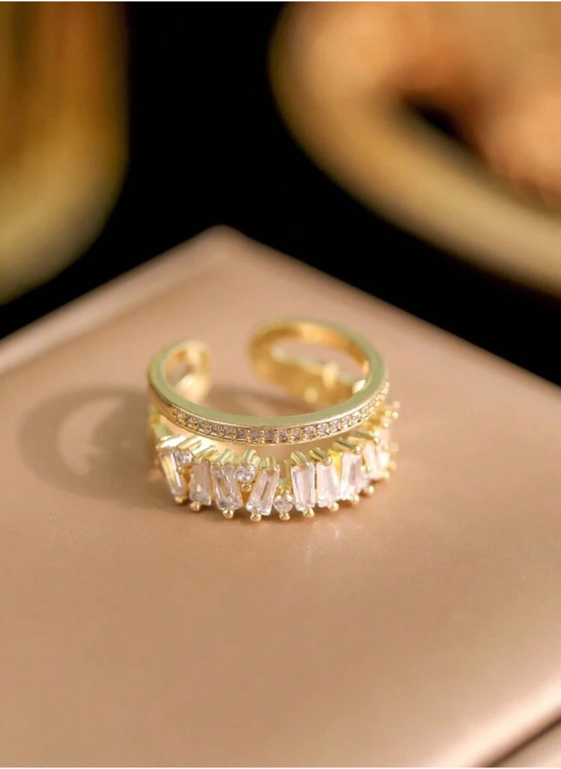 sixtyfour Elegant Gold Plated Cubic Zirconia Ring For Women One Size  - Image 4