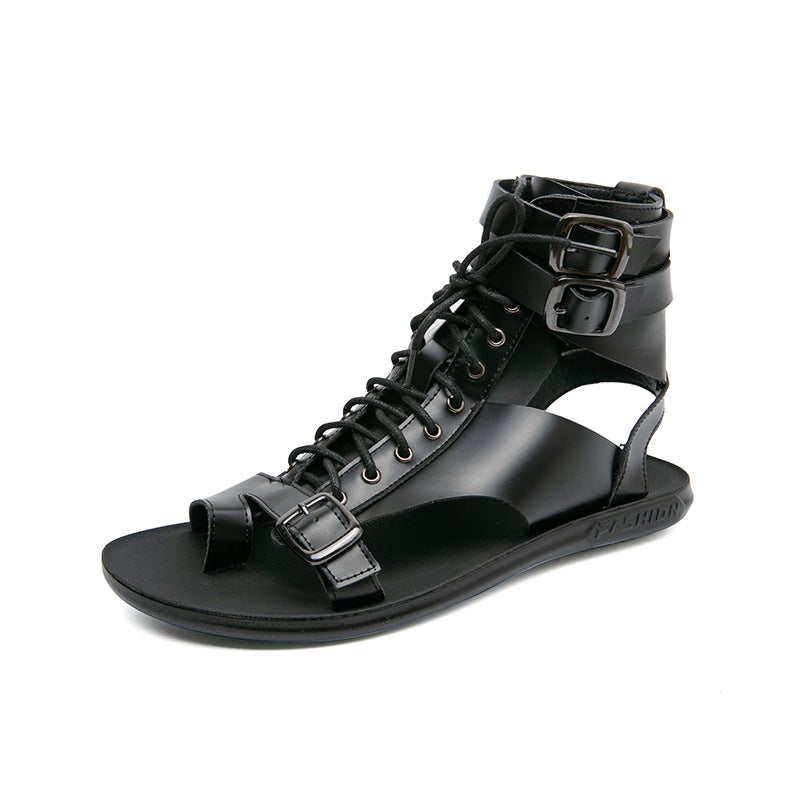 New Style Large Size Fashionable Summer Roman Style Strap Distinctive Soft Bottom Leather Sandals For Men And Women - Image 1