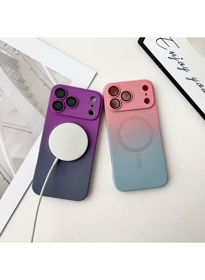 HYH Gradient Liquid Silicone MagSafe Case for iPhone 17 Pro Max, Built-in Lens Protector Film, Magnetic Adsorption Shockproof Phone Cover with Camera Protection - Image 3