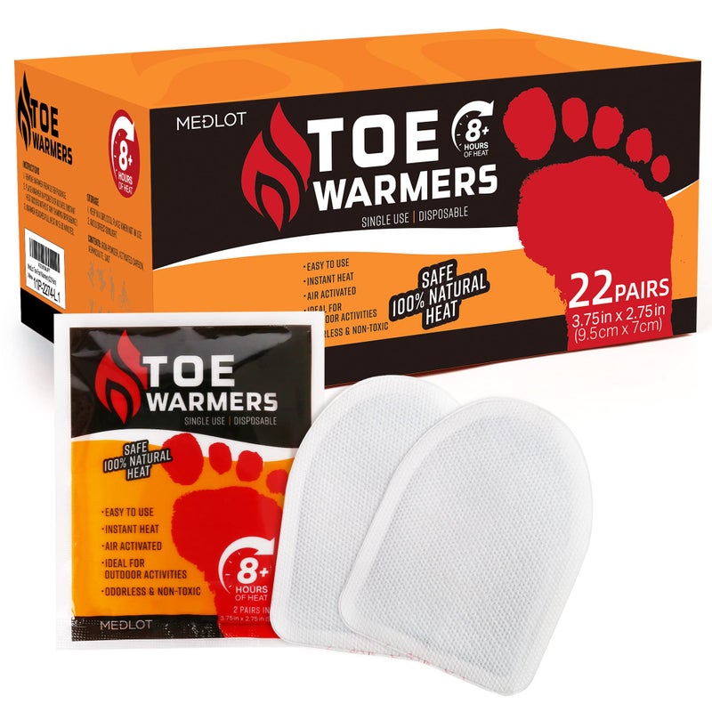 MEDLOT Toe Warmers - Long Lasting, Safe Natural Odorless, Air Activated Adhesive Foot Warmers - Up to 8 Hours of Heat - 22 Pair, White - Image 1