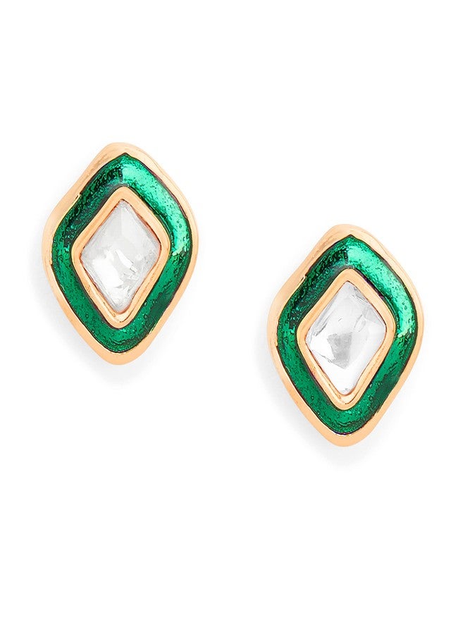 MINUTIAE Green Meena Kundan Indo-Western Stud Tops Earring For Women | Fashion Jewellery For Women and Girls - Image 1