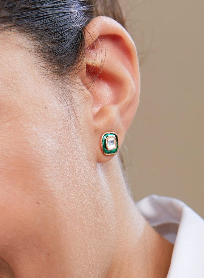 MINUTIAE Green Meena Kundan Indo-Western Stud Tops Earring For Women | Fashion Jewellery For Women and Girls - Image 5