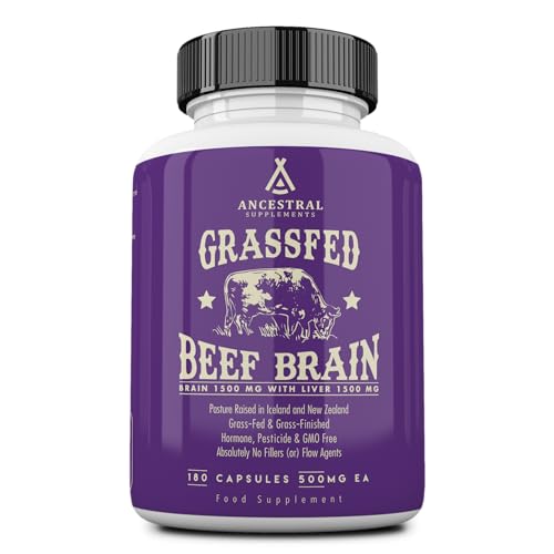 Ancestral Supplements Grass Fed Beef Brain Supplement with Beef Liver Whole Food Brain Support Promotes Brain Mood and Memory Health Brain and Liver Health Formula Capsules NonGMO 180 Capsules