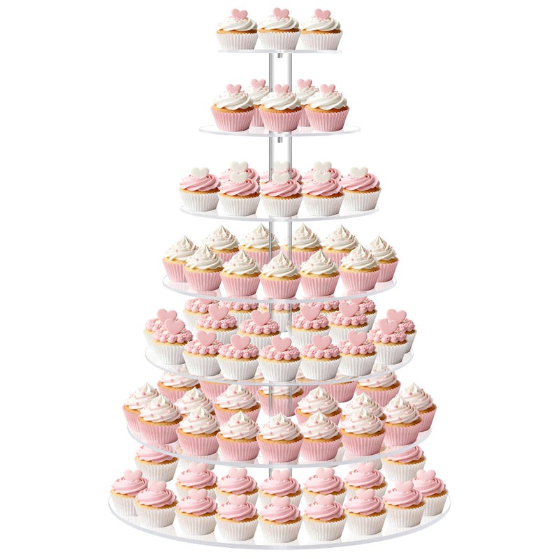 weddingwish Large 7 Tier Cupcake Stand for 100 Cupcakes, Clear Round Cupcake Stands, Acrylic Wedding Cupcake Tower Stand, Cupcake Display Stand for Dessert Table, Cupcake Tier Stands for Birthday Party - Image 1