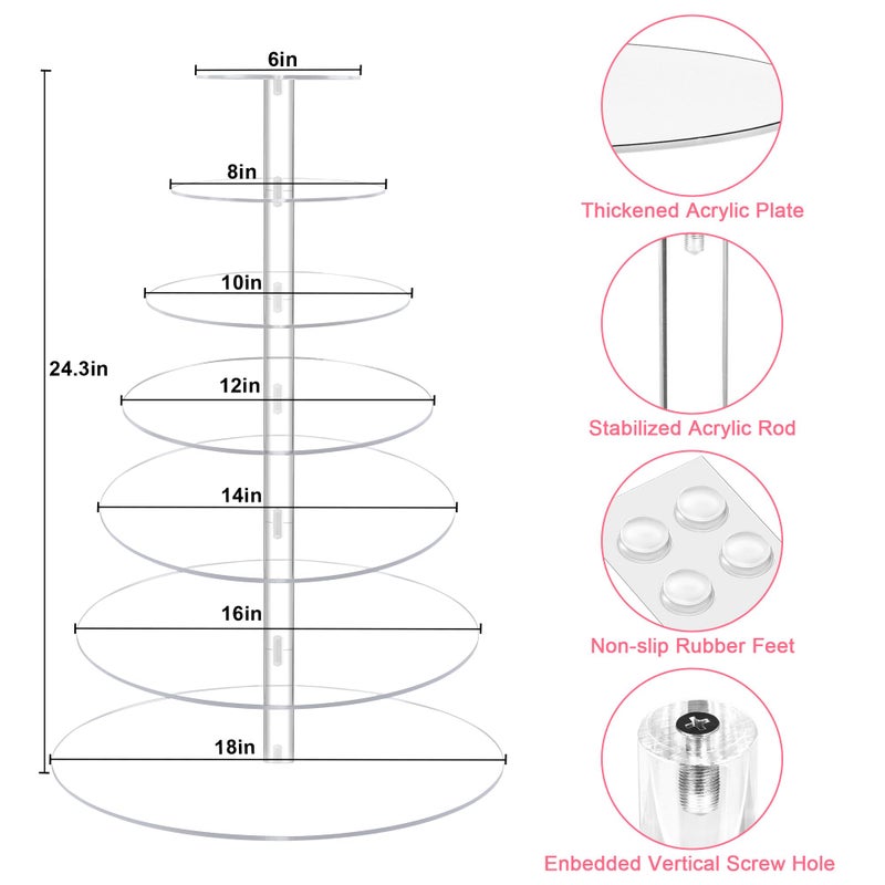 weddingwish Large 7 Tier Cupcake Stand for 100 Cupcakes, Clear Round Cupcake Stands, Acrylic Wedding Cupcake Tower Stand, Cupcake Display Stand for Dessert Table, Cupcake Tier Stands for Birthday Party - Image 4