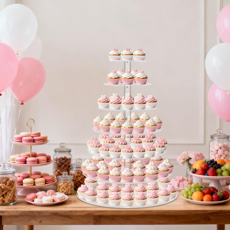 weddingwish Large 7 Tier Cupcake Stand for 100 Cupcakes, Clear Round Cupcake Stands, Acrylic Wedding Cupcake Tower Stand, Cupcake Display Stand for Dessert Table, Cupcake Tier Stands for Birthday Party - Image 5