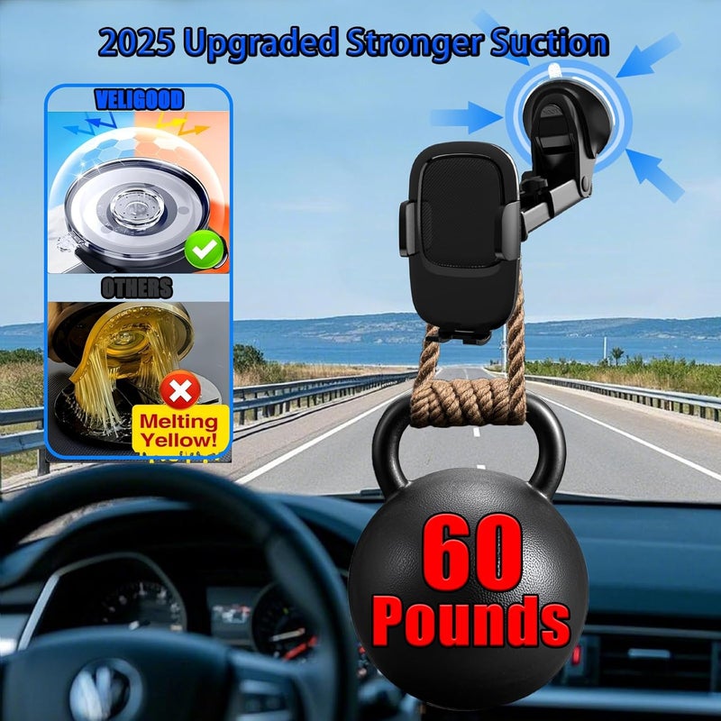 VELIGOOD Car Phone Holder with Adjustable Strong Suction Cup - 360° Rotation Mount for 4.0-7.0 Inch Smartphones - Image 2