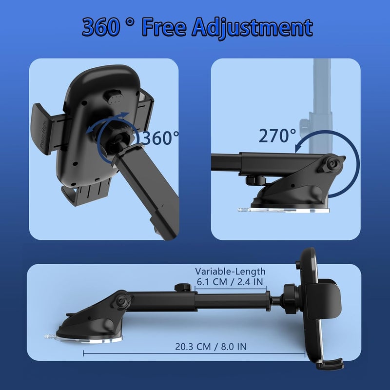 VELIGOOD Car Phone Holder with Adjustable Strong Suction Cup - 360° Rotation Mount for 4.0-7.0 Inch Smartphones - Image 4