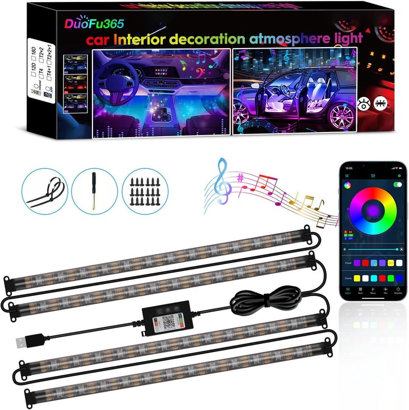 DUOFU365 Car Led Strip Lights, RGB Truck Interior Lights with App Control, Under Dash Footwell Automotive Led Light Strip, Car Ambient Lighting (1set) - Image 1