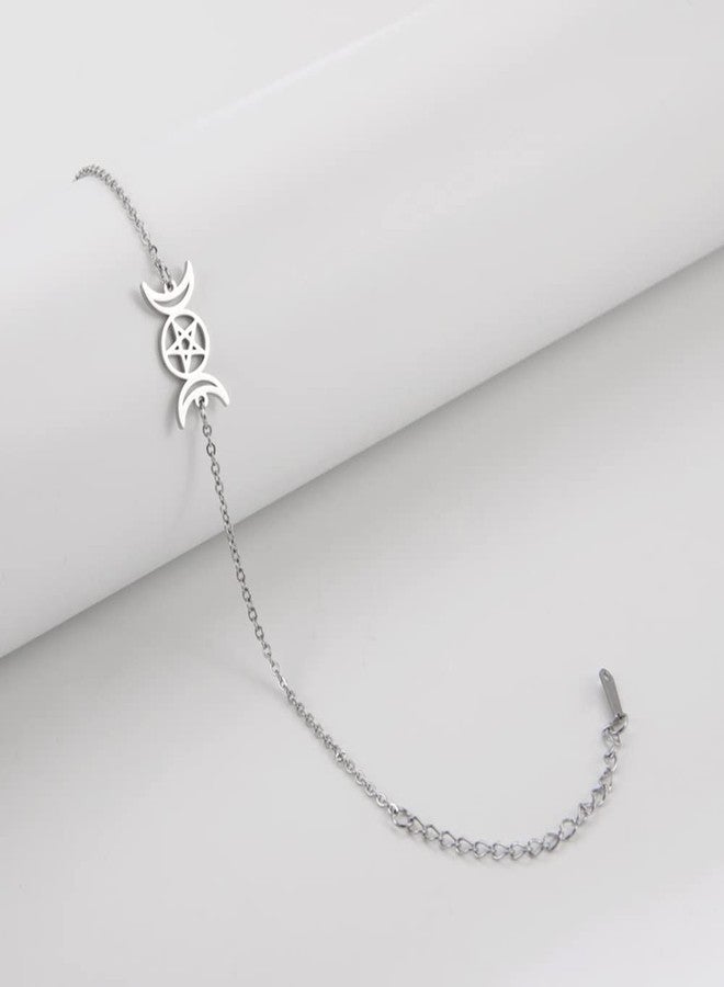 EUEAVAN Triple Moon Goddess Pentagram Star Bracelet Amulet Pentagram Religion Bangle Stainless Steel Jewelry Symbol Witchcraft Gifts For Women (silver) - Image 4