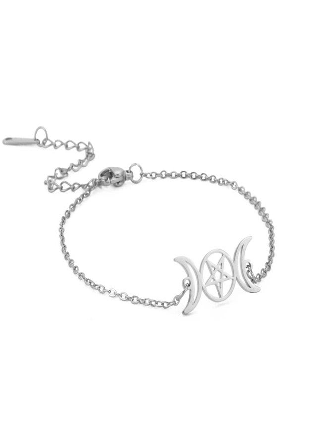 EUEAVAN Triple Moon Goddess Pentagram Star Bracelet Amulet Pentagram Religion Bangle Stainless Steel Jewelry Symbol Witchcraft Gifts For Women (silver) - Image 1
