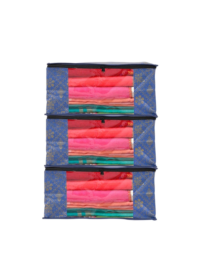 Perpetual Perpetual Saree Organizer For Wardrobe Large Size Foldable Saree Covers With Zip Multipurpose Storage Bag For Suit Lehanga Dress Packing With Transparent Window Pack of 3 Pcs m  - Image 1