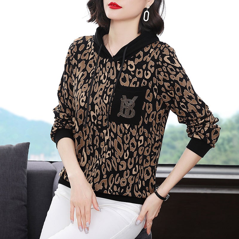 2022 Spring New Hoodie Women'S Hooded Knitted Printed Large Size Loose Middle-Aged Women'S Mother Explosive Bag Hair Help - Image 2