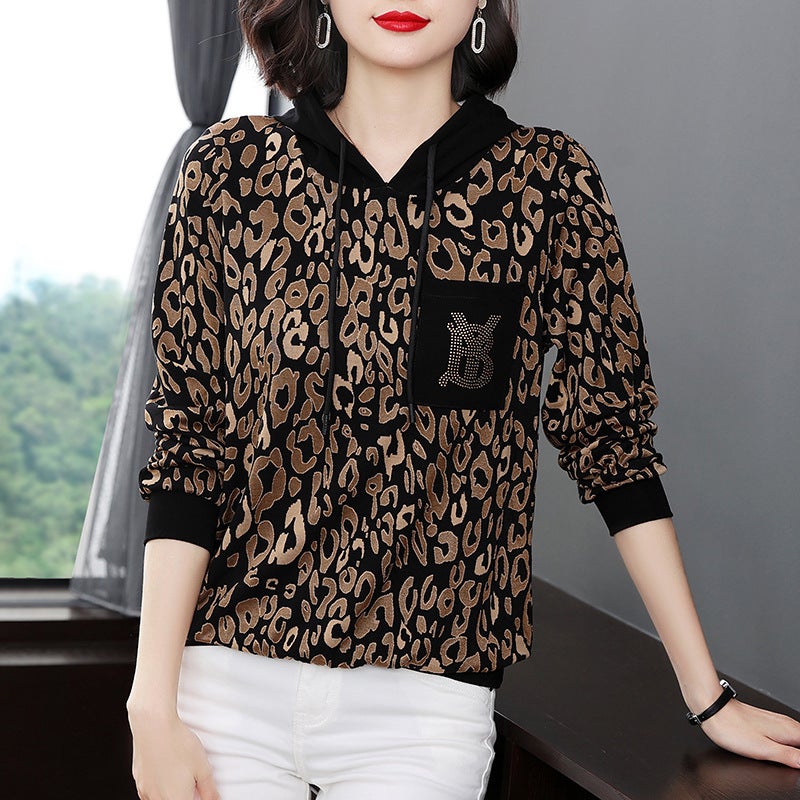 2022 Spring New Hoodie Women'S Hooded Knitted Printed Large Size Loose Middle-Aged Women'S Mother Explosive Bag Hair Help - Image 5