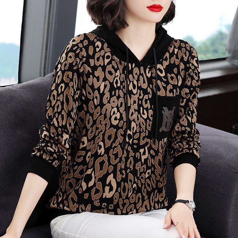 2022 Spring New Hoodie Women'S Hooded Knitted Printed Large Size Loose Middle-Aged Women'S Mother Explosive Bag Hair Help - Image 3