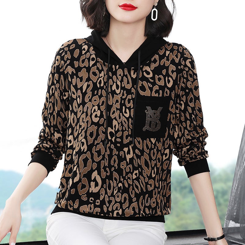 2022 Spring New Hoodie Women'S Hooded Knitted Printed Large Size Loose Middle-Aged Women'S Mother Explosive Bag Hair Help - Image 1