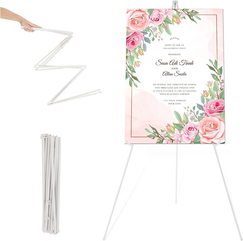 Easel Stand for Wedding Sign  Poster 63 Tripod Collapsible Portable Artist Floor Easels for Display Show  Easy Folding Telescoping Adjustable Art Poster White