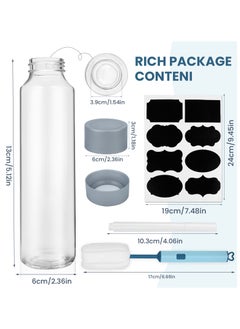 SKYLINK 6Pack 16oz Glass Juice Bottles with Silver Lids – 500ml Reusable Drink Bottles for Water, Smoothies, Beverages – Includes Cleaning Brush & Labels  - Image 2