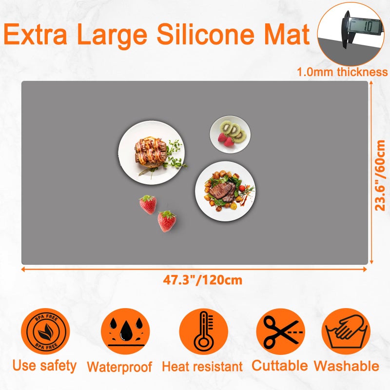 Ultibe 47.3''x23.6''(120cmx60cm) Extra Large Silicone Mat for Kitchen Counter, Heat Resistant Countertop Protector, Non-Slip Waterproof Kitchen Island Mat, Easy to Clean, Dark Gray - Image 2
