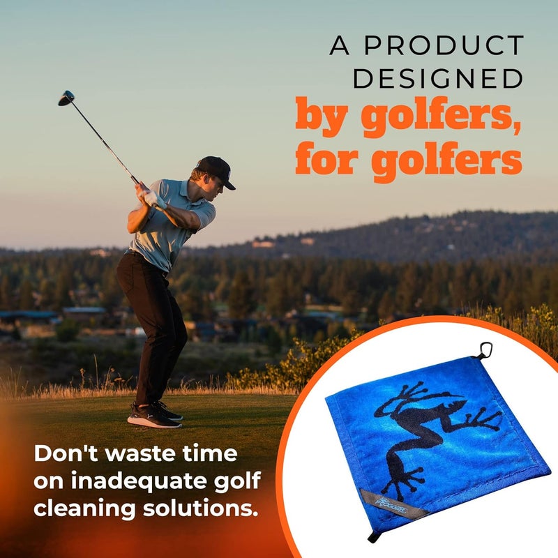Frogger Amphibian 2-in-1 Golf Towel with Wet and Dry Technology, Blue/Black, Premium Golf Bag Accessory with Carabiner Clip, Ultra Absorbent, for Golf Dads - Image 5
