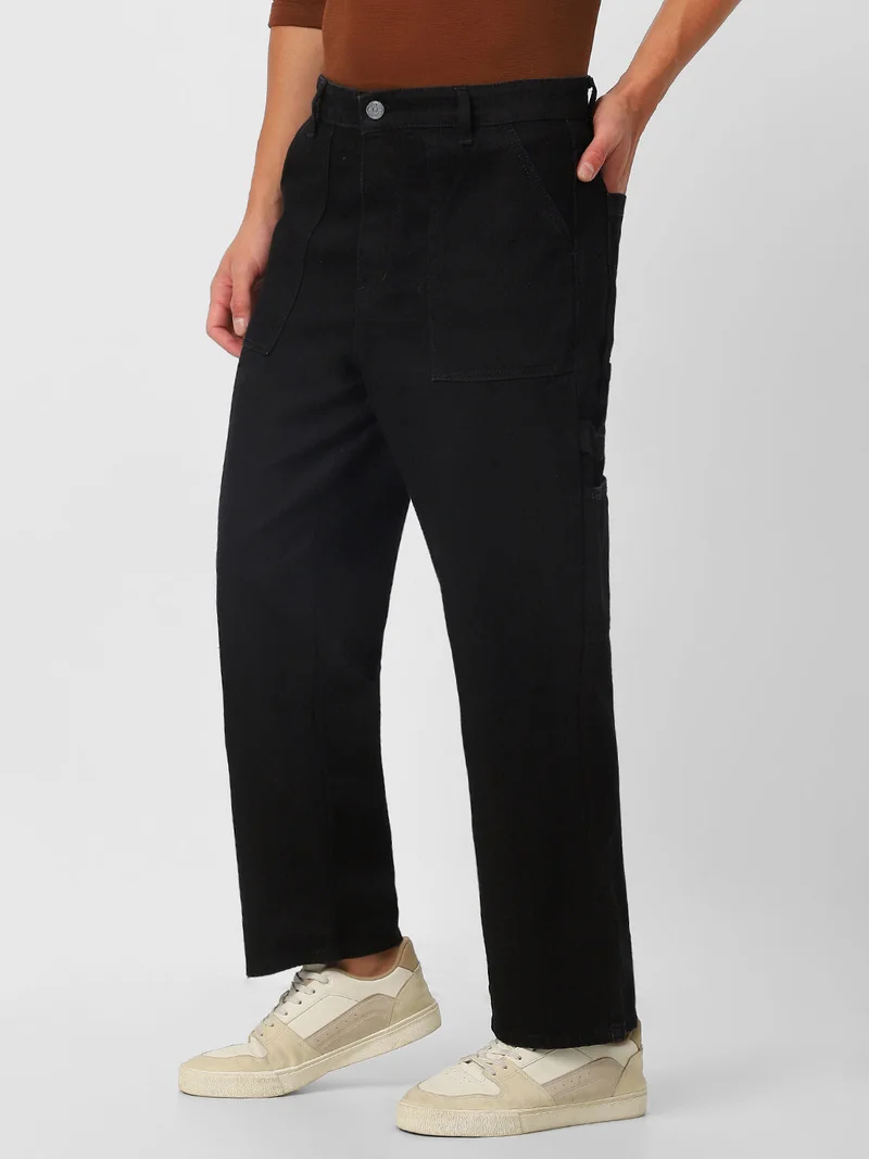 Urbano Fashion  Urbano Fashion Men's Black Loose Fit Cargo Carpenter Jeans With 6 Pockets Non-Stretchable for Men | Best Price UAE