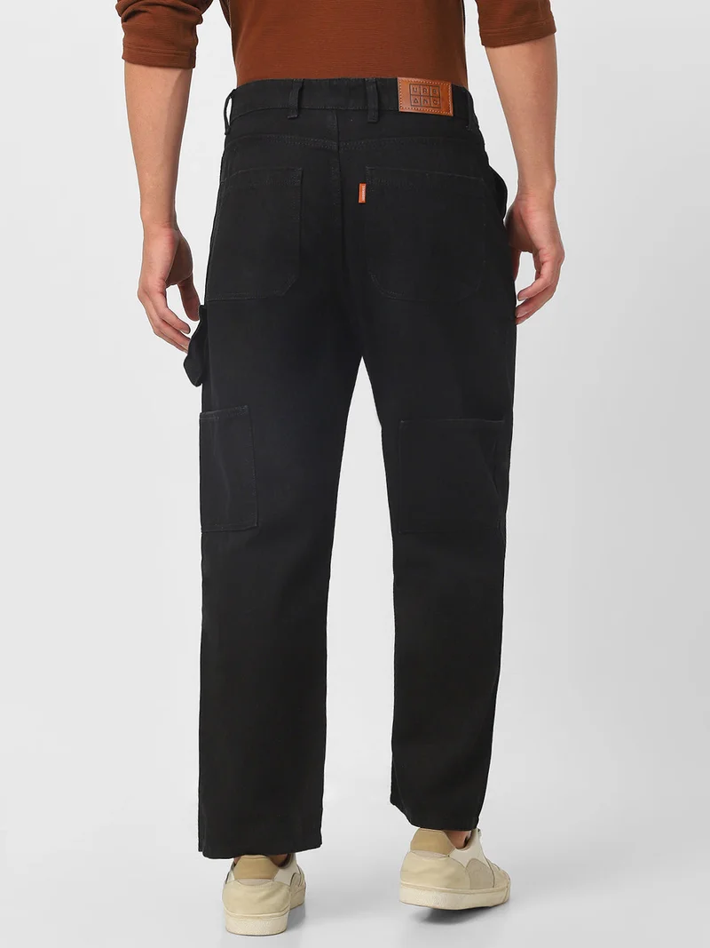 Urbano Fashion  Urbano Fashion Men's Black Loose Fit Cargo Carpenter Jeans With 6 Pockets Non-Stretchable for Men | Best Price UAE