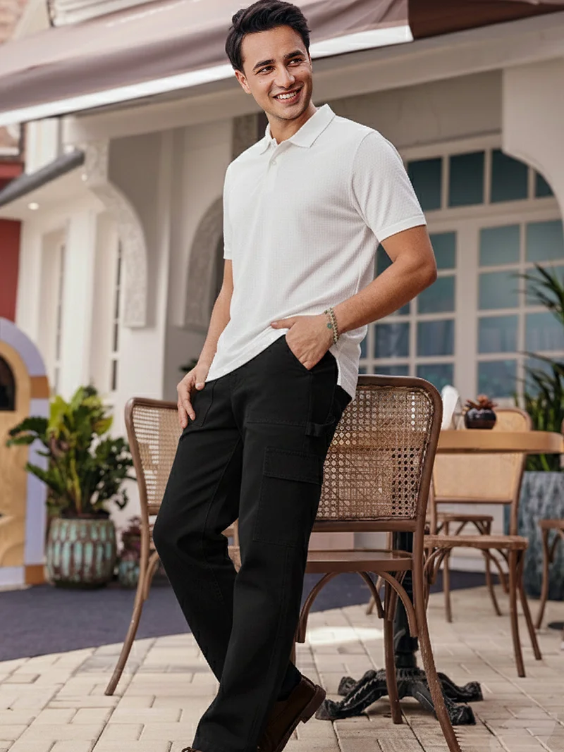 Urbano Fashion Men's Black Loose Fit Cargo Carpenter Jeans With 6 Pockets Non-Stretchable