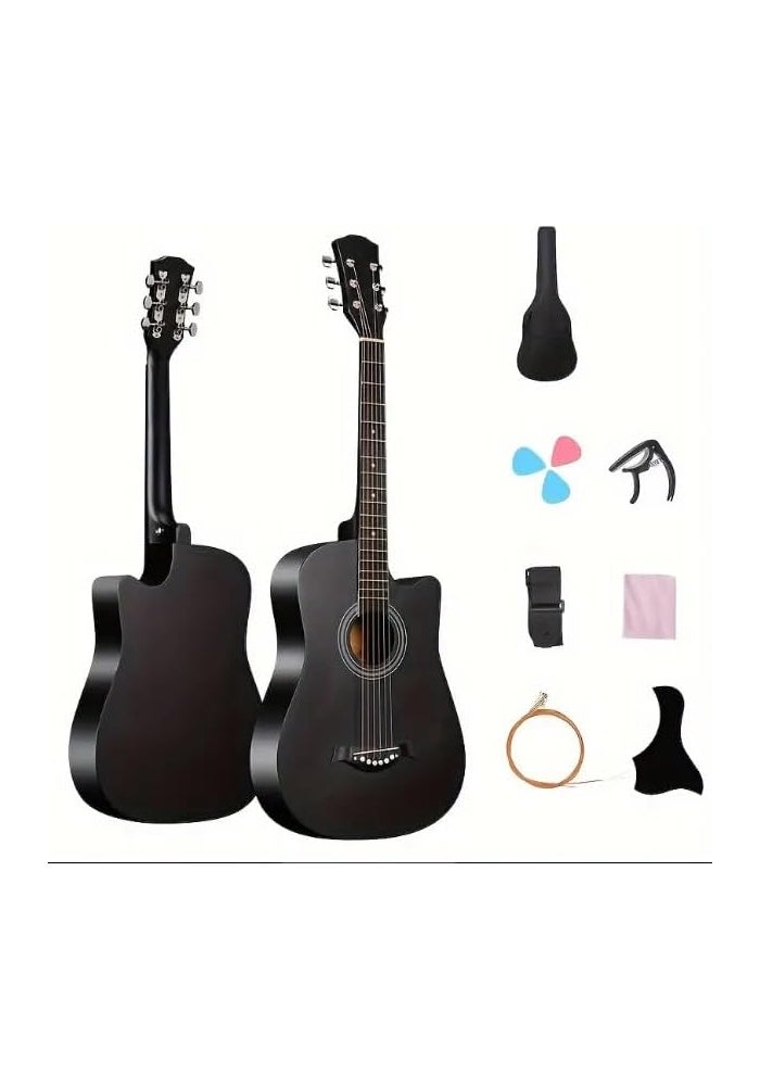 MegArya Acoustic Guitar Beginner Kit with Accessories - Black - Image 1
