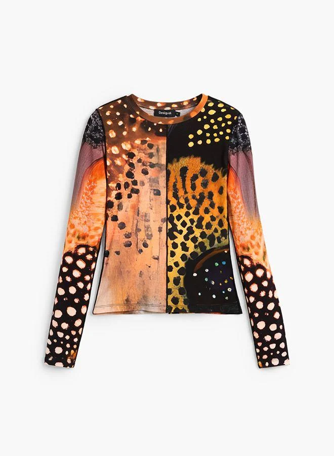 Desigual Multicolour Printed Long Sleeve T-shirt for Women | Best Price UAE