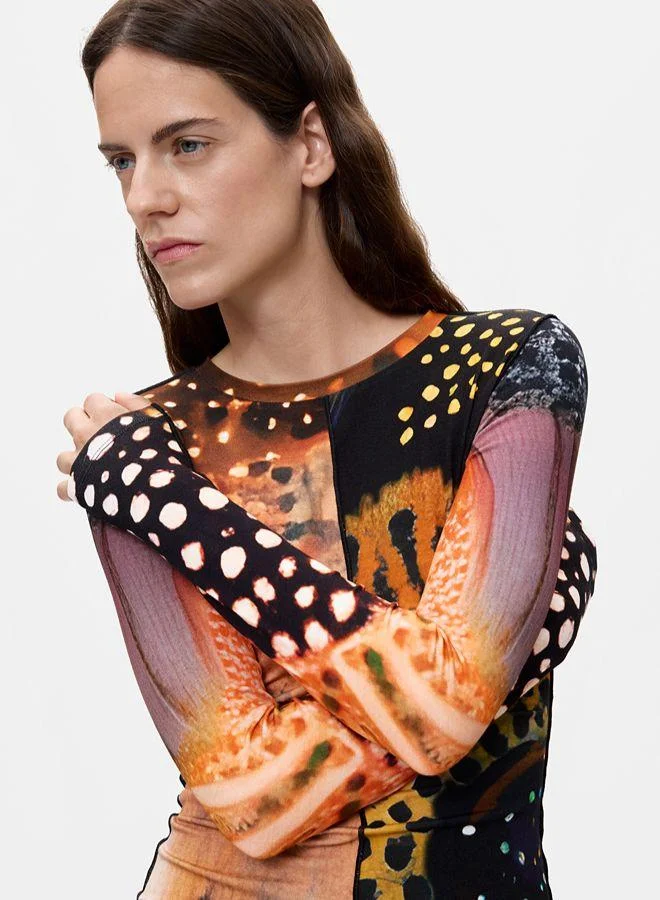 Desigual Multicolour Printed Long Sleeve T-shirt for Women | Best Price UAE
