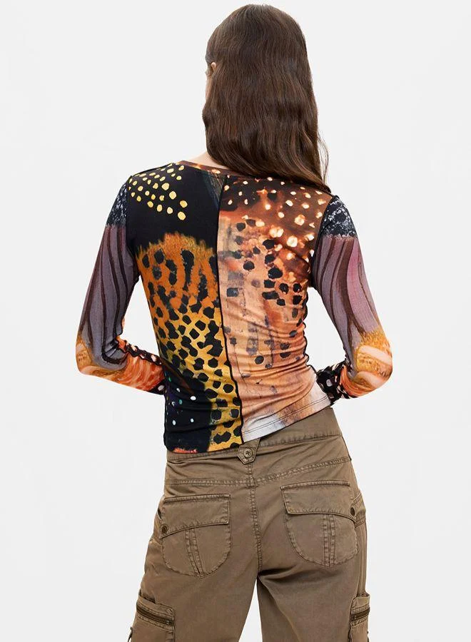 Desigual Multicolour Printed Long Sleeve T-shirt for Women | Best Price UAE