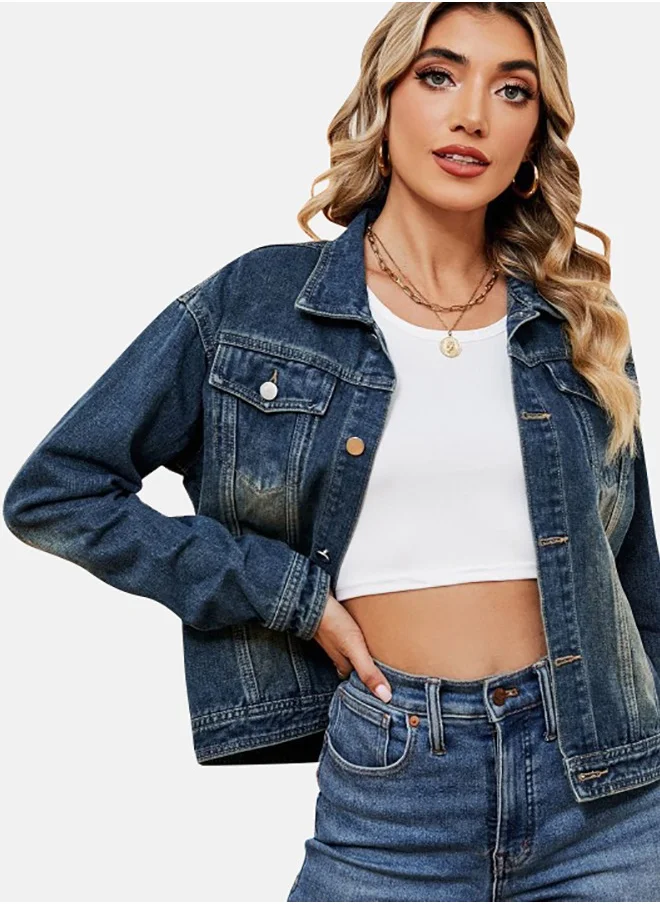 يونيكي Blue Collared Long Sleeve Denim Jacket