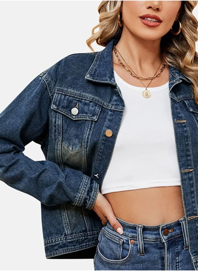 يونيكي Blue Collared Long Sleeve Denim Jacket