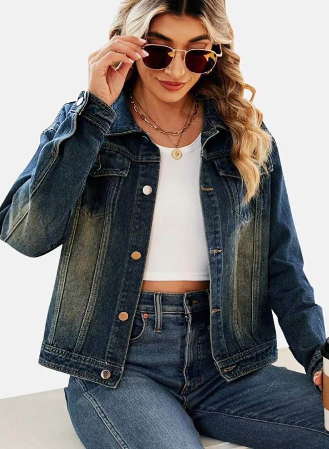 يونيكي Blue Collared Long Sleeve Denim Jacket