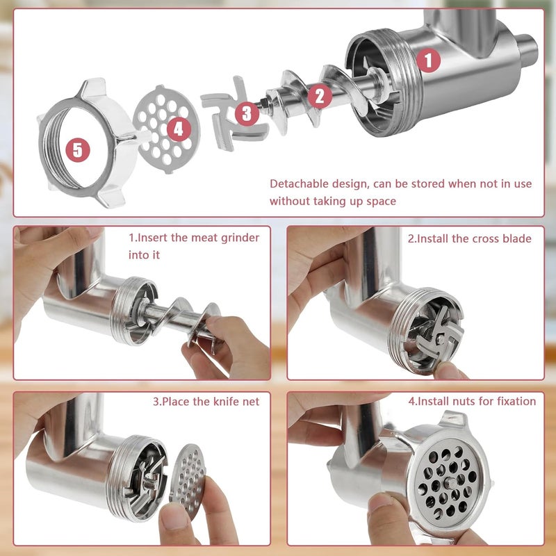 windforgecraft Meat Grinder and Slicer Shredder Attachment Food Grinder Attachments Mixer Attachment Meat Grinder Accessories Set Durable Metal Food Grinder Attachments Works Ideally with Them to Grind Meats - Image 4