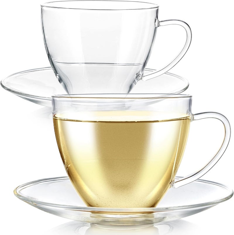 Teabloom Teabloom Royal Teacup and Saucer Set 2Pack  12 OZ 350 ML Capacity  Glass Mug Set  Premium Borosilicate Glass  Durable and Heat Resistant - Image 1
