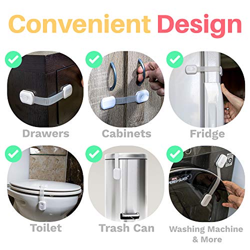 Inaya 16-Pack Child Proof Locks for Cabinet Doors, Drawers, Fridge, Toilet Seat, Dishwasher, Trash Can, Cupboard - 3M Adhesive - No Drilling - Baby Proofing Cabinet Locks - Image 3