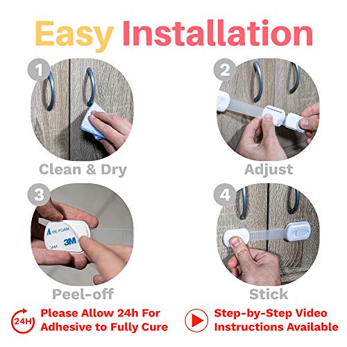 Inaya 16-Pack Child Proof Locks for Cabinet Doors, Drawers, Fridge, Toilet Seat, Dishwasher, Trash Can, Cupboard - 3M Adhesive - No Drilling - Baby Proofing Cabinet Locks - Image 5