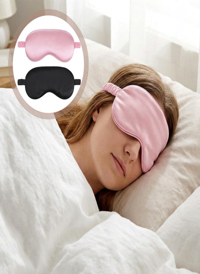 DSLSQD 2 Pack Silk Sleep Mask Soft Blackout Eye Mask for Women Men Satin Blindfold with Elastic Strap Eye Sleep Shade Cover Travel Eyes Covers for Night Sleeping Travel Nap-Pink/Black - Image 5