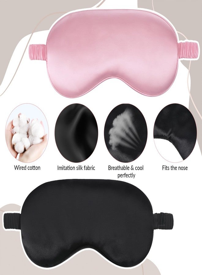 DSLSQD 2 Pack Silk Sleep Mask Soft Blackout Eye Mask for Women Men Satin Blindfold with Elastic Strap Eye Sleep Shade Cover Travel Eyes Covers for Night Sleeping Travel Nap-Pink/Black - Image 3