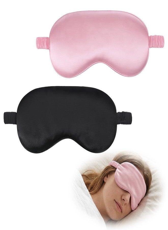 DSLSQD 2 Pack Silk Sleep Mask Soft Blackout Eye Mask for Women Men Satin Blindfold with Elastic Strap Eye Sleep Shade Cover Travel Eyes Covers for Night Sleeping Travel Nap-Pink/Black - Image 1