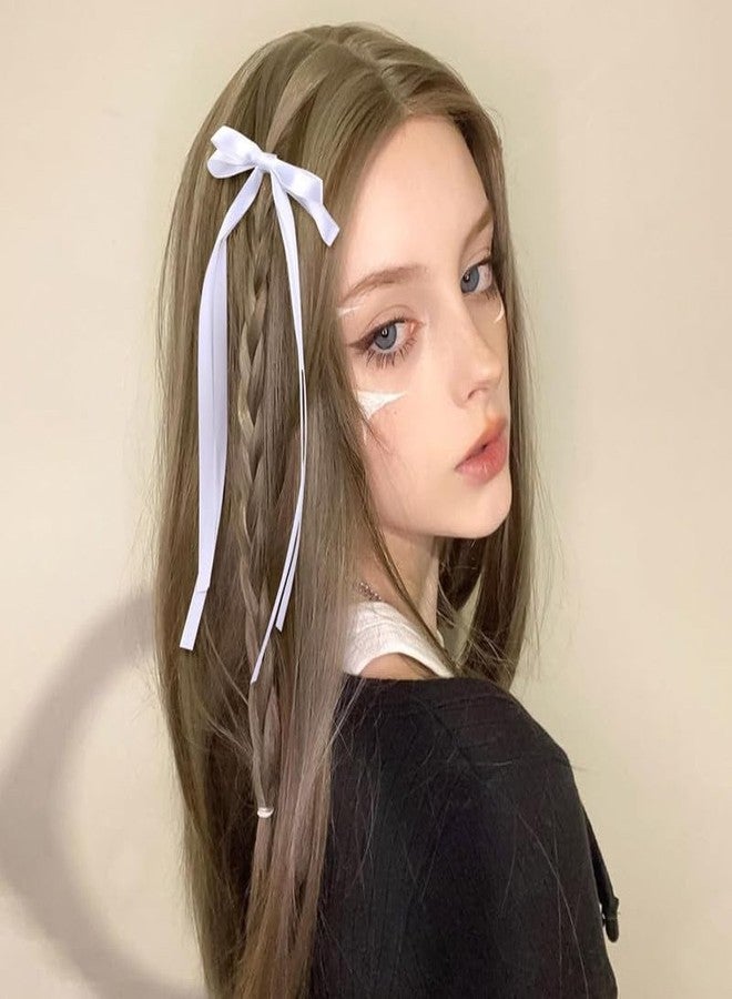 RECTYO GALLERY4PCS Luxury Hair Bows for Women Girls, Tassel Ribbon Bowknot Hair Clips Barrettes for Girl with Long Tail, Solid Satin Hair Accessories (Pink+White) - Image 5