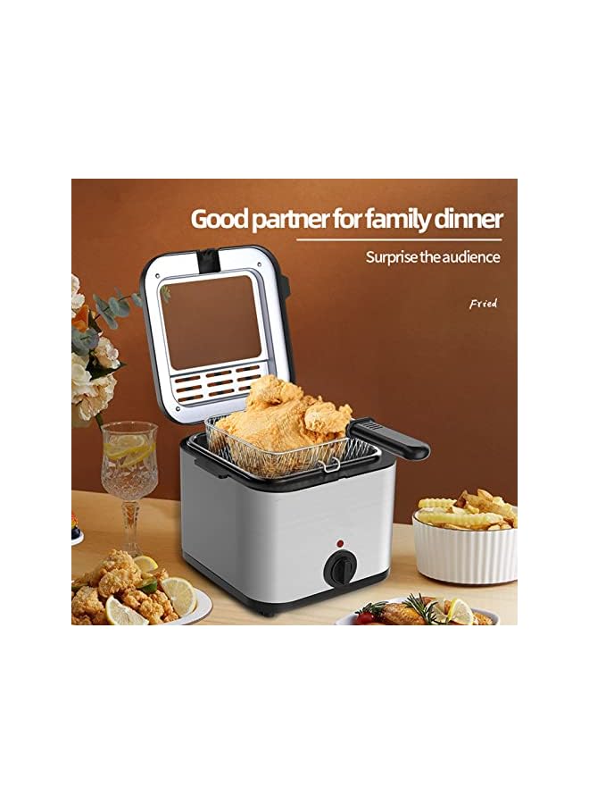 PROMASS مقلاة عميقة سعة 2.5 لتر مع نافذة عرض درجة حرارة تصل إلى 180 درجة مئوية مقلاة رقائق من الفولاذ المقاوم للصدأ تقنية المنطقة الباردة سلة زيت قابلة للإزالة مقلاة أوتوماتيكية 1000 وات (أسود-بي) - Image 4