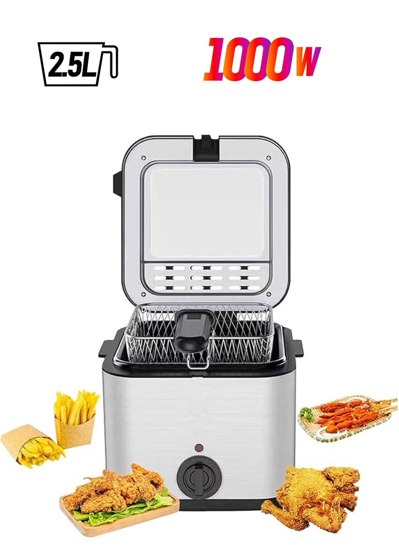 PROMASS مقلاة عميقة سعة 2.5 لتر مع نافذة عرض درجة حرارة تصل إلى 180 درجة مئوية مقلاة رقائق من الفولاذ المقاوم للصدأ تقنية المنطقة الباردة سلة زيت قابلة للإزالة مقلاة أوتوماتيكية 1000 وات (أسود-بي) - Image 1