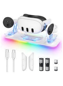 XICEN XICEN Charging Dock for Meta Quest 3, Fast Charging Station with Colorful RGB Light for Oculus Quest 3, Magnetic Charging Stand Accessories for Headset and Controller with 2 Rechargeable Batteries  - Image 1