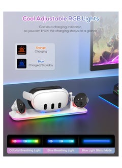 XICEN XICEN Charging Dock for Meta Quest 3, Fast Charging Station with Colorful RGB Light for Oculus Quest 3, Magnetic Charging Stand Accessories for Headset and Controller with 2 Rechargeable Batteries  - Image 5