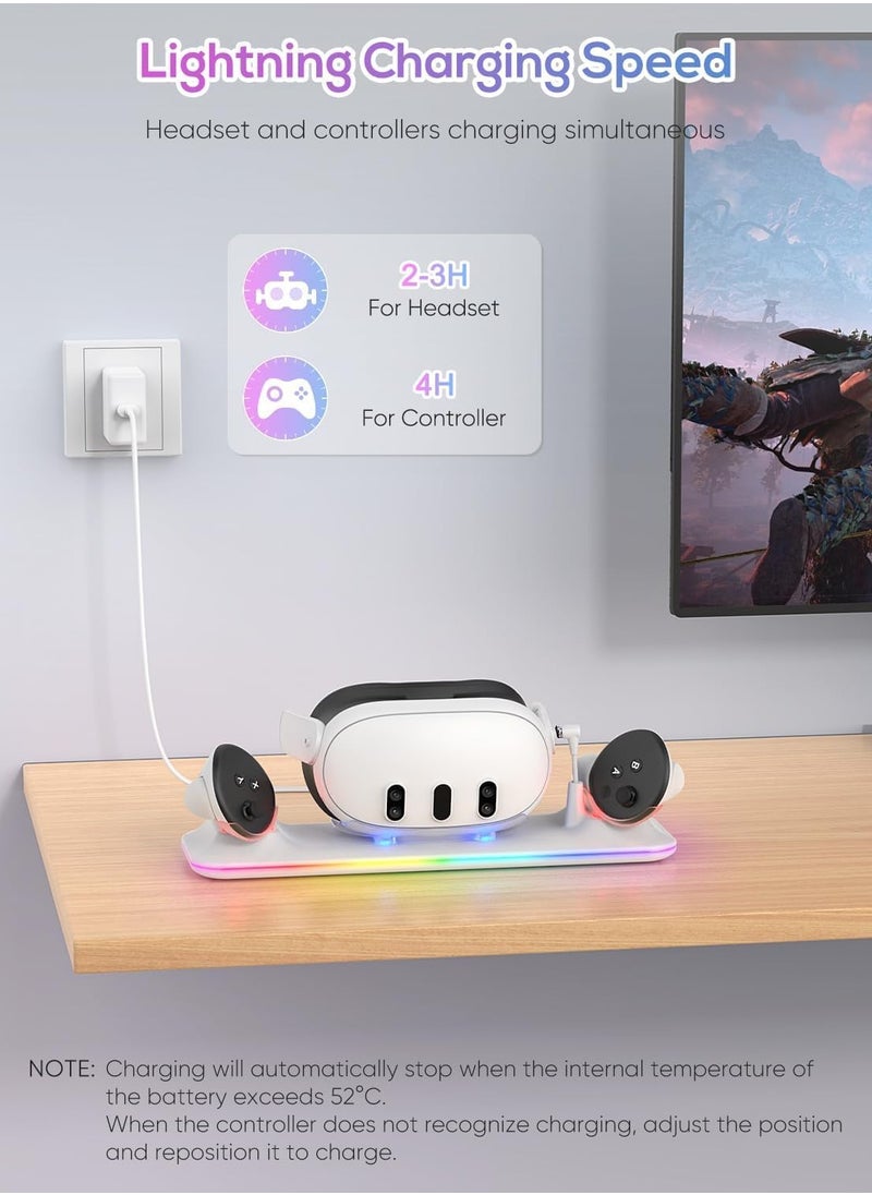 XICEN - XICEN Charging Dock for Meta Quest 3, Fast Charging Station with Colorful RGB Light for Oculus Quest 3, Magnetic Charging Stand Accessories for Headset and Controller with 2 Rechargeable Batteries - Image 1