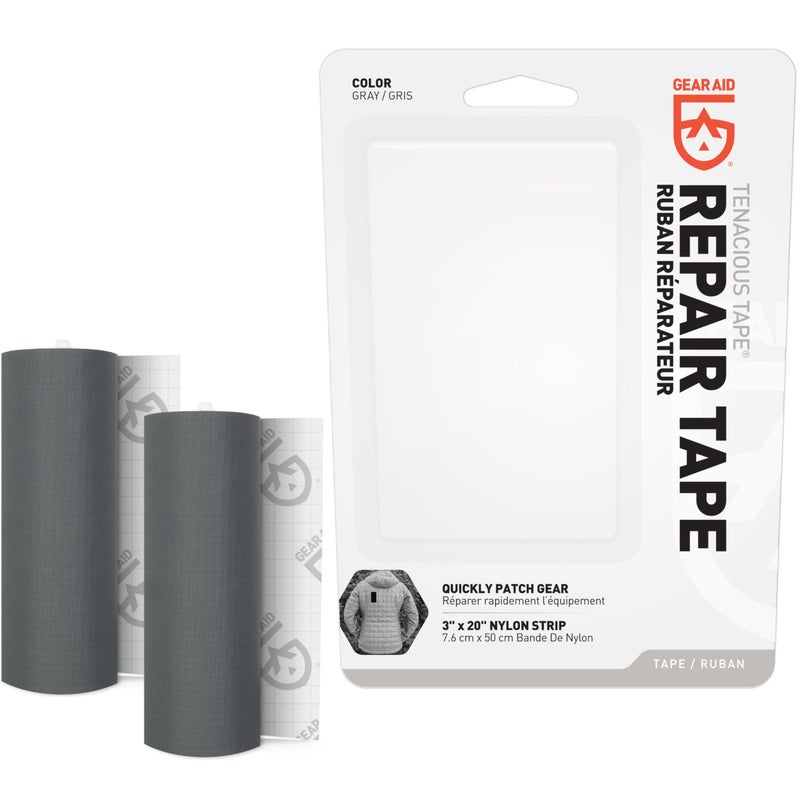 GEAR AID Tenacious Tape 3â€x20â€ Fabric and Vinyl Gear Repair Tape, Quickly Fix Holes and Rips in Puffy Jackets, Rain and Snow Gear, Tents, Sleeping Bag and More, Gray, 2 Pack - Image 1